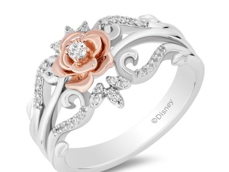 Enchanted Disney Fine Jewelry 14K Rose Gold Over Sterling Silver with 1 6 CTTW Diamonds Belle Ring Fashion