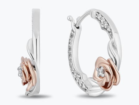 Enchanted Disney Fine Jewelry Sterling Silver and 10K Rose Gold with 1 5 CTTW Diamonds Belle Earrings Fashion