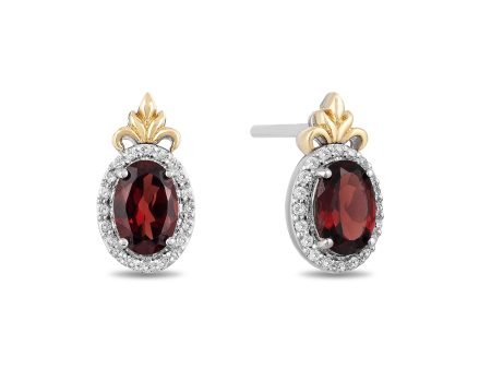 Enchanted Disney Fine Jewelry 14K Yellow Gold Over Sterling Silver with 1 10 CTTW Diamonds and Garnet Anna Earrings Cheap