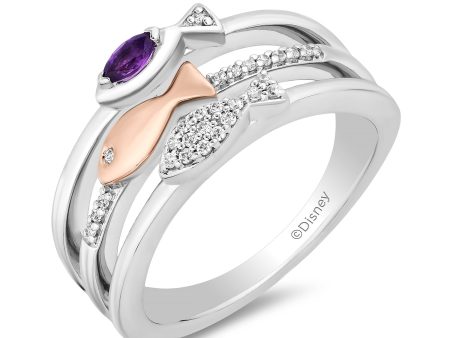 Enchanted Disney Fine Jewelry 14K Rose Gold Over Sterling Silver with 1 10 CTTW Diamonds and Amethyst Ariel Ring Supply