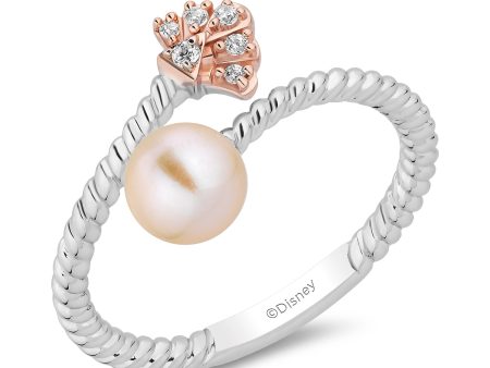 Enchanted Disney Fine Jewelry 14K Rose Gold Over Sterling Silver with 1 20 CTTW Diamonds and Fresh Water Pearl Ariel Ring Online