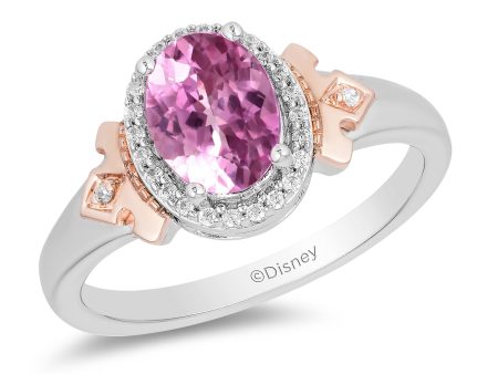 Enchanted Disney Fine Jewelry 14K Rose Gold over Sterling Silver with 1 10 CTTW Diamond and Created Pink Sapphire Aurora Crown Ring Online