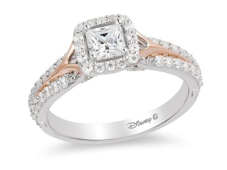 Enchanted Disney Fine Jewelry 14K White Gold and Rose Gold with 3 4 CTTW Diamonds Aurora Engagement Ring Fashion