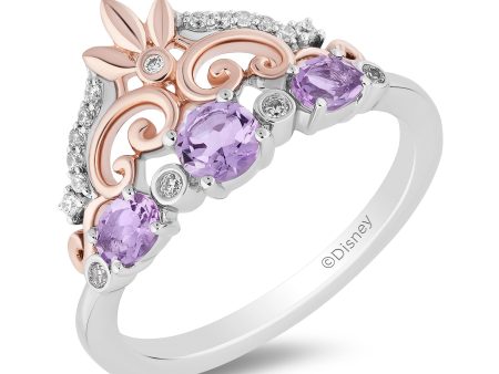 Enchanted Disney Fine Jewelry 14K Rose Gold Over Sterling Silver with 1 10 CTTW Diamonds and Amethyst Rapunzel Ring Hot on Sale