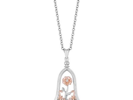 Enchanted Disney Fine Jewelry 14K Rose Gold Over Sterling Silver Diamond Accent Belle Rose Jar Pendant Necklace Supply