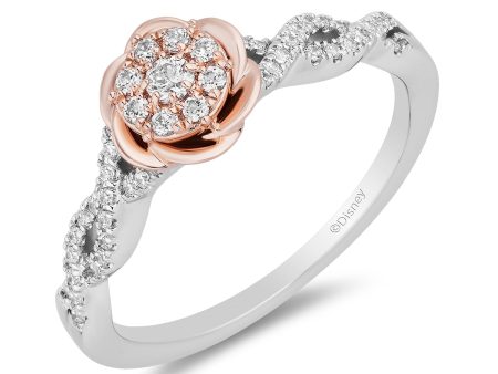 Enchanted Disney Fine Jewelry 10K White Gold and Rose Gold with 1 4 CTTW Diamonds Belle Engagement Ring For Cheap