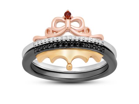 Enchanted Disney Fine Jewelry 14K Rose Gold and Yellow Gold Over Sterling Silver with 1 6 CTTW Diamonds and Garnet Snow White Evil Queen Duo Ring Online Hot Sale