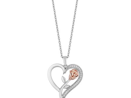 Enchanted Disney Fine Jewelry 14K Rose Gold over Sterling Silver with 1 10 CTTW Belle Rose Fashion Pendant Necklace Sale