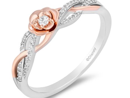 Enchanted Disney Fine Jewelry 14K Rose Gold Over Sterling Silver with 1 10 CTTW Diamonds Belle Promise Ring For Sale