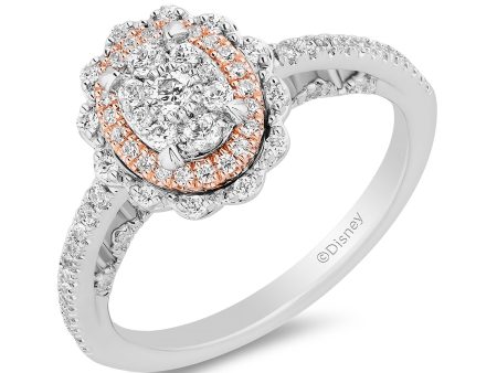 Enchanted Disney Fine Jewelry 14K White Gold and Rose Gold with 1 2 CTTW Diamonds Ariel Engagement Ring For Sale