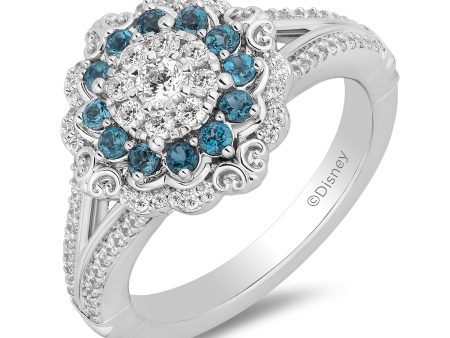 Enchanted Disney Fine Jewelry 14K White Gold with 1 2 CTTW Diamonds and London Blue Topaz Cinderella Engagement Ring Online now