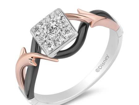 Enchanted Disney Fine Jewelry Black Rhodium Over 14K White Gold and Rose Gold with 1 4 CTTW Diamonds Maleficent Engagement Ring Cheap