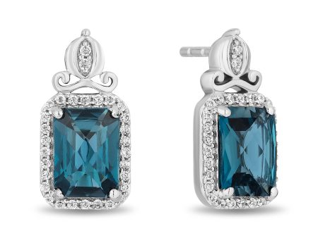 Enchanted Disney Fine Jewelry Sterling Silver with 1 6 CTTW Diamonds and London Blue Topaz Cinderella Stud Earrings For Discount