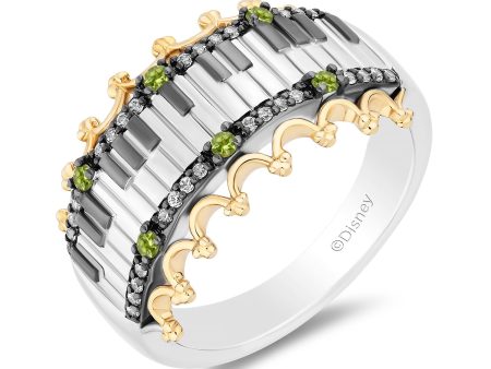 Enchanted Disney Fine  Princess and Frog Anniversary  Special Jewelry Black Rhodium Over Sterling Silver and 10K Yellow Gold with 1 8 CTTW Diamonds and Peridot Princess and the Frog 15th Anniversary Tiana Ring Cheap