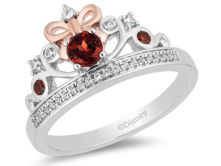 Enchanted Disney Fine Jewelry 14K Rose Gold Over Sterling Silver 1 10 CTTW Diamond and Red Garnet Snow White Tiara Ring For Sale