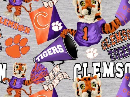 Gray Clemson Tigers Digitally Printed Fabric by the yard on Sale