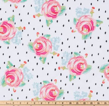 Watercolor Rose on Dot Floral Roses Fabric by the yard Online Sale