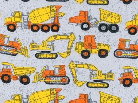 Construction Trucks on Gray Novelty Fabric by the yard Sale