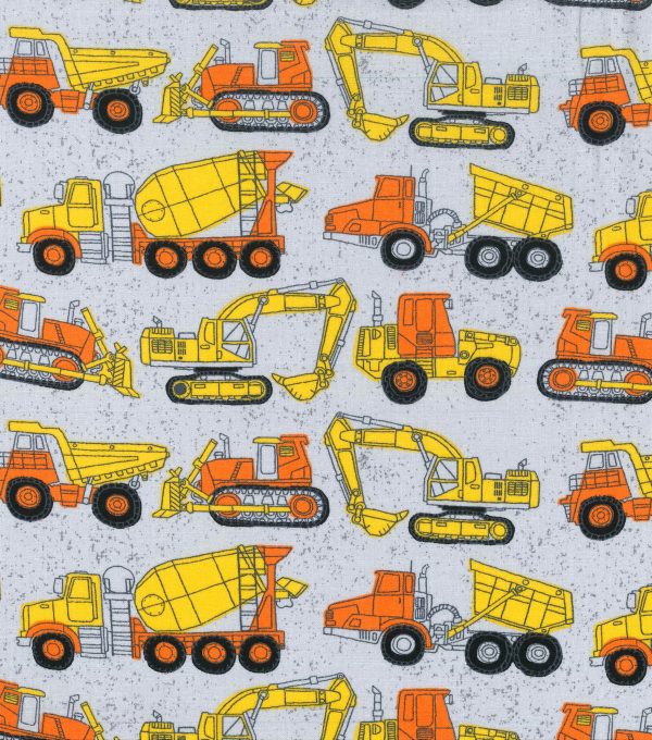 Construction Trucks on Gray Novelty Fabric by the yard Sale