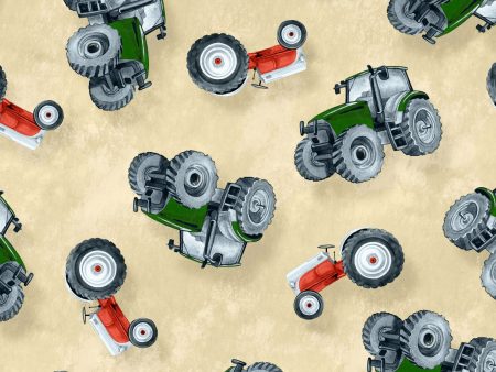 Green Mountain Farm Tractors Fabric by the yard For Sale