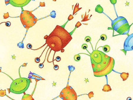 Super Spacey Aliens Monsters Space Fabric by the yard on Sale