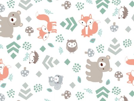 Little Forest Animals with Leaves Fabric by the yard Hot on Sale