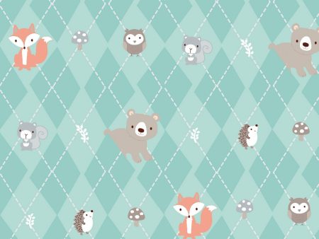 Little Forest Animals in Argyle Fabric by the yard Discount