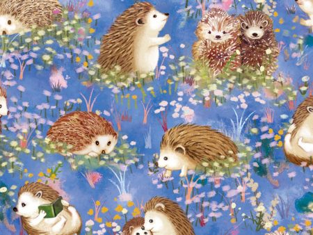 Hedgehog Village Blue Fabric by the yard For Discount