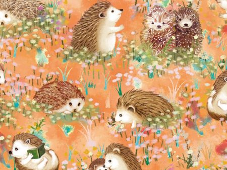 Hedgehog Village Orange Fabric by the yard Online Sale