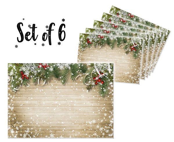 Canvas Printed tablemats (Set of 6).. Beige Xmas design For Cheap