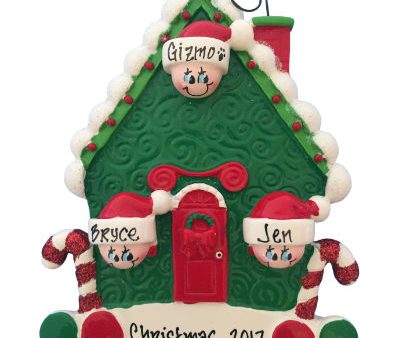 Candy Cane House Family of 3 Personalized Ornament For Sale