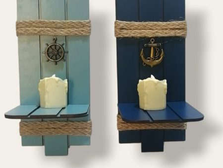 Wall hanged wooden beach candle holders (set of 2) Online Sale