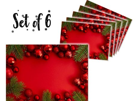 Canvas Printed tablemats (Set of 6).. Red Xmas design For Cheap