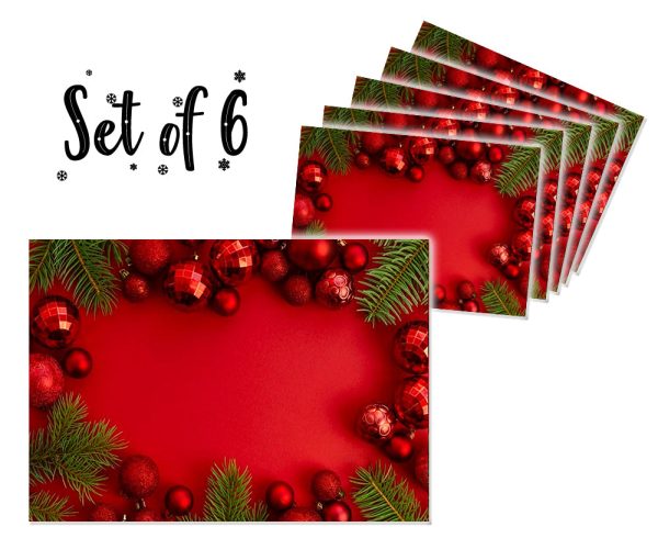 Canvas Printed tablemats (Set of 6).. Red Xmas design For Cheap