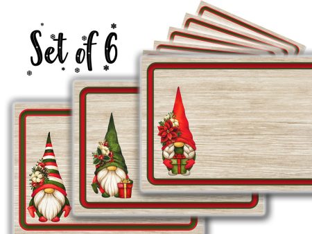 Canvas Printed tablemats (Set of 6).. Beige Christmas gnomes design For Discount