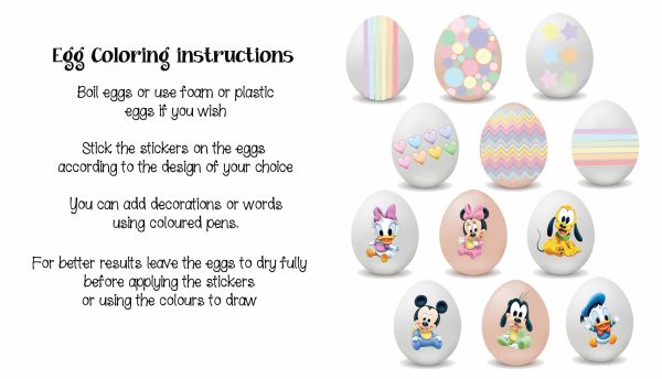 Egg colouring kit 6 (Baby mickey & pastel decorations) For Sale