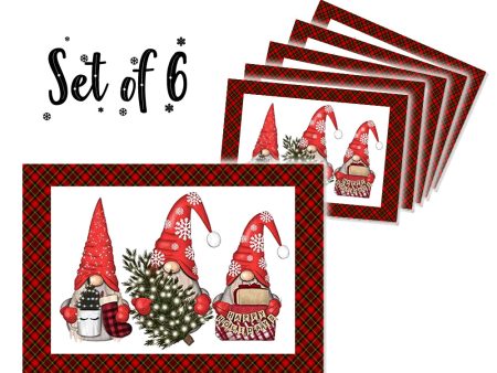 Canvas Printed tablemats (Set of 6).. Christmas gnomes design Discount