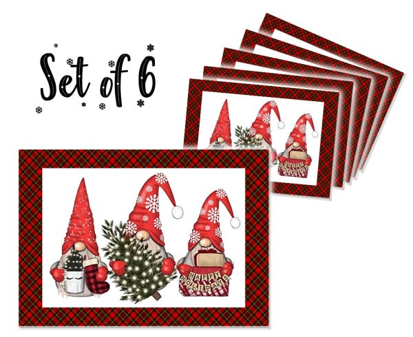 Canvas Printed tablemats (Set of 6).. Christmas gnomes design Discount