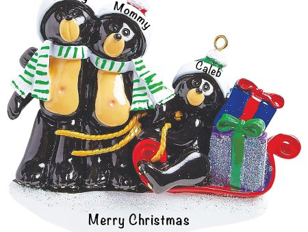 Black Bear Sled Family of 3 Christmas Ornament For Discount