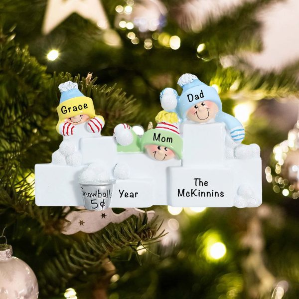 Snowball Fight Family of 3 Personalized Ornament Online now