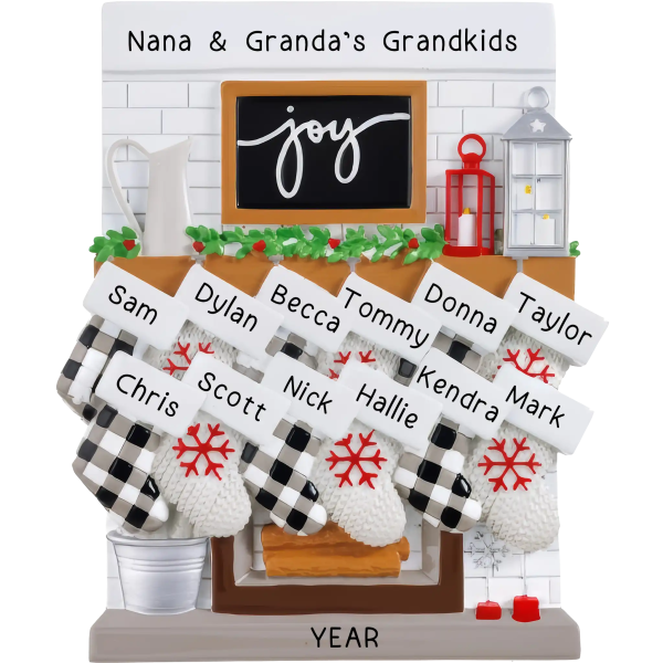 Fireplace Mantle Stocking Family of 12 Table Top For Discount