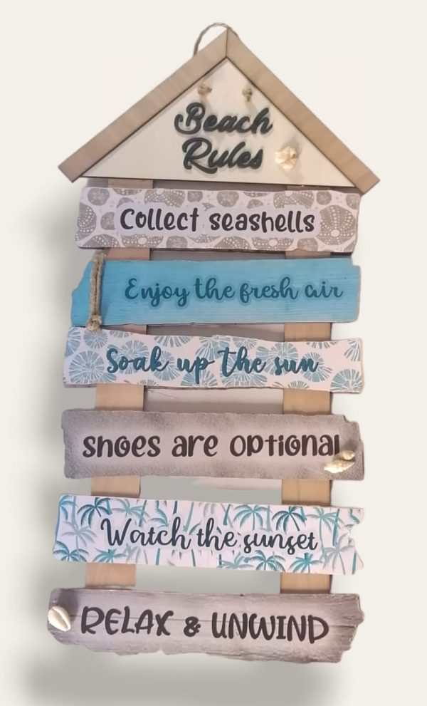 Beach rules printed wooden wall art Online