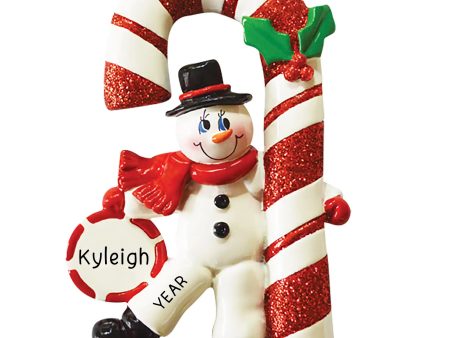 Candy Cane Snowman Christmas Ornament For Sale