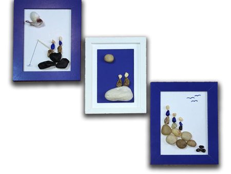 Beach stone art frames (set of 3) Online now