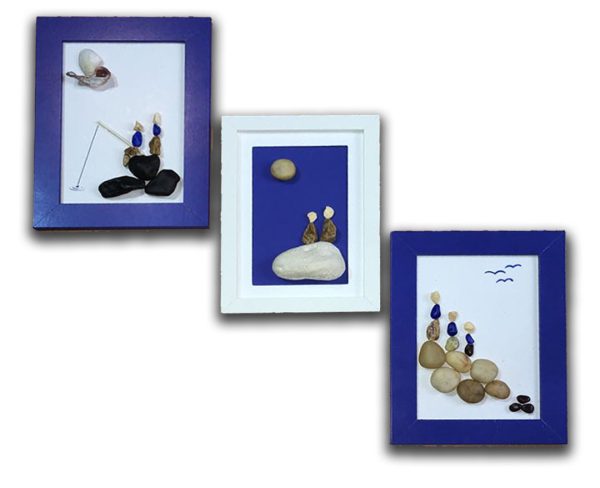 Beach stone art frames (set of 3) Online now