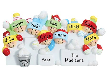 Snowball Fight Family of 9 Christmas Ornament Cheap