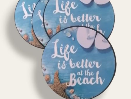 Beach wooden printed coasters 1 (set of 4) Online Sale