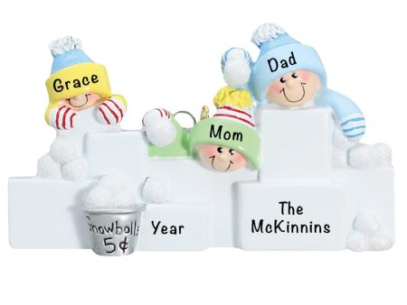 Snowball Fight Family of 3 Personalized Ornament Online now