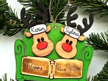 Personalized Reindeer on couch wooden ornament For Discount