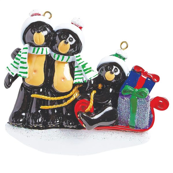 Black Bear Sled Family of 3 Christmas Ornament For Discount